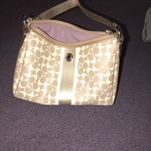 Gold and White Coach Purse